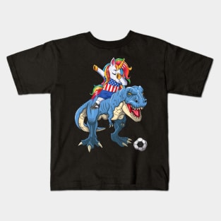 Dabbing Unicorn Dino T-Rex Flag Soccer Lovers Kids T-Shirt